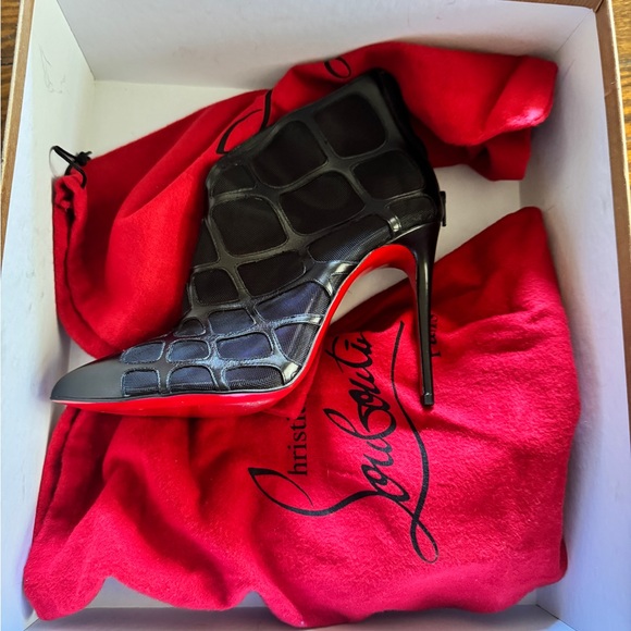 Christian Louboutin Black Croc-Embossed Heeled Boots - Picture 1 of 3